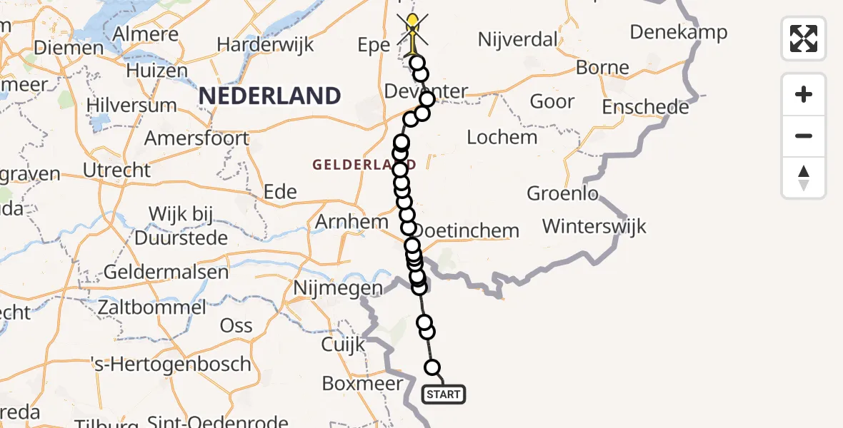 Routekaart van de vlucht: Ambulancehelikopter naar Olst, Koetsweg