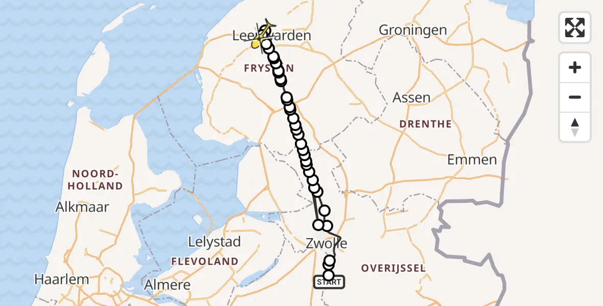 Routekaart van de vlucht: Ambulanceheli naar Marsum, Kerkweg