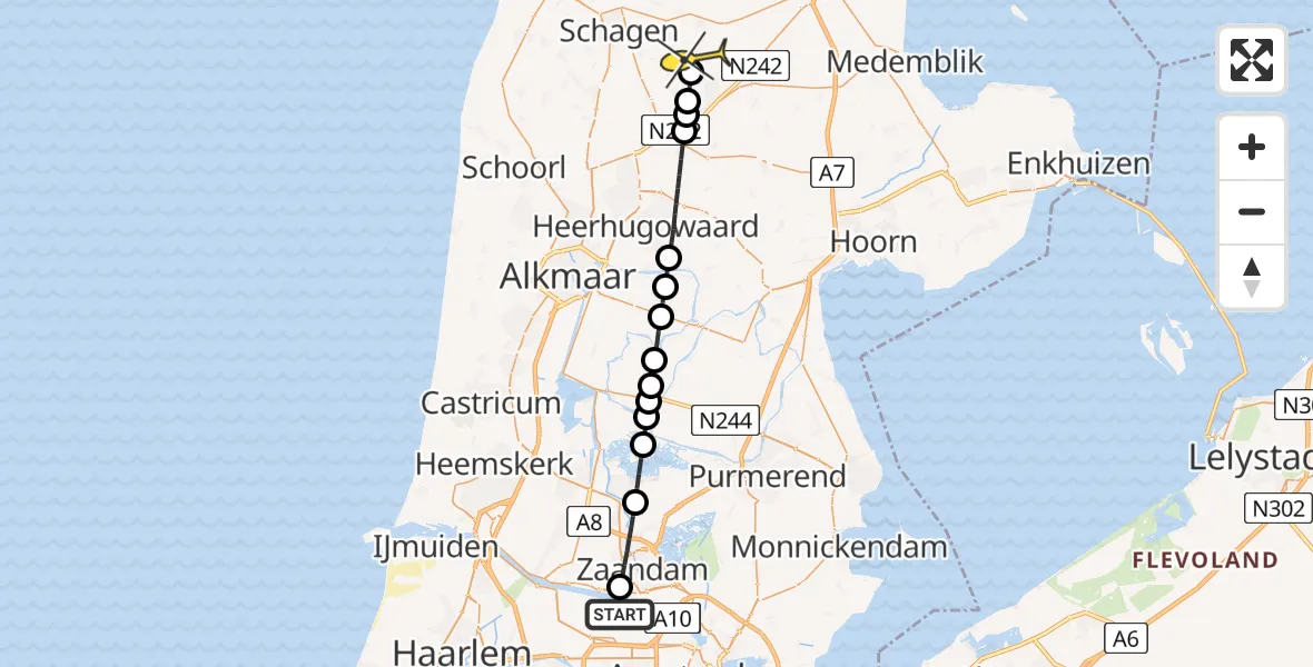 Routekaart van de vlucht: Lifeliner 1 naar Lutjewinkel, Hoofdtocht