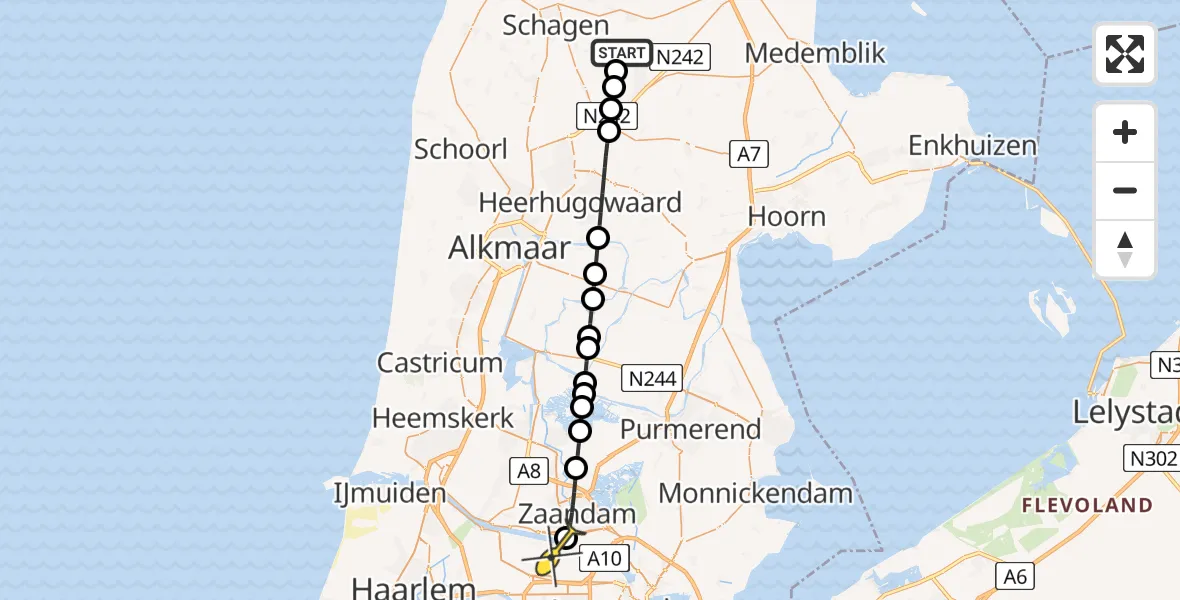 Routekaart van de vlucht: Lifeliner 1 naar Amsterdam Heliport, Wateringskant