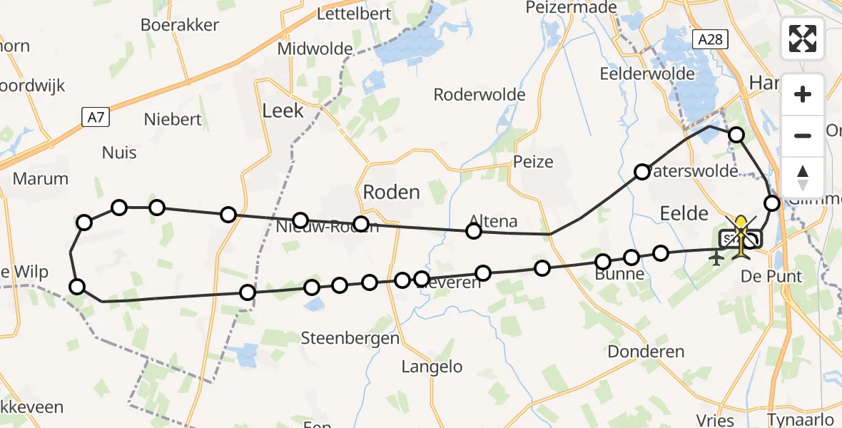 Routekaart van de vlucht: Lifeliner 4 naar Groningen Airport Eelde, Watermolendijk