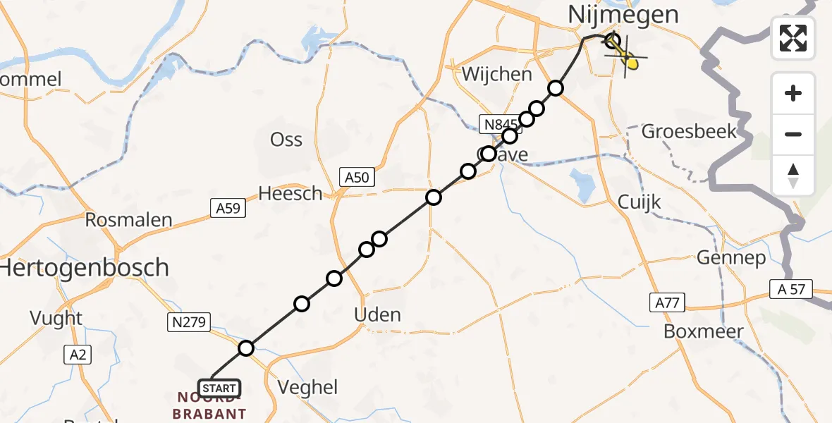 Routekaart van de vlucht: Lifeliner 3 naar Radboud Universitair Medisch Centrum, Beemdstraat