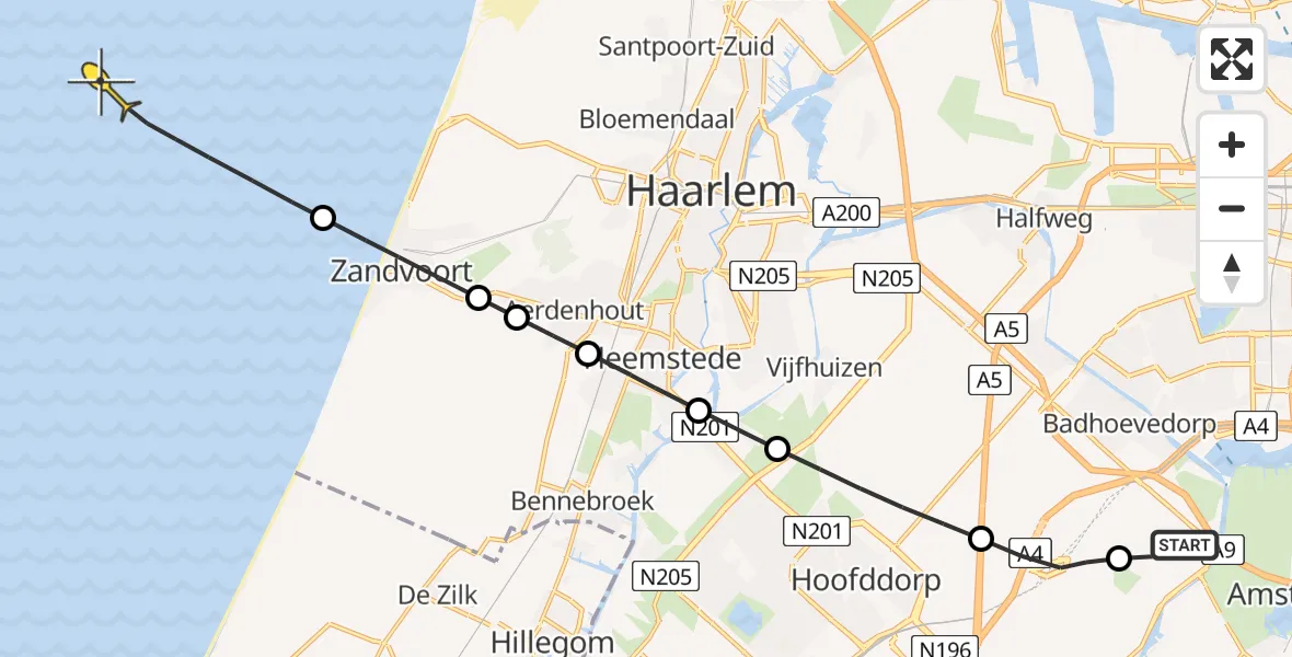 Routekaart van de vlucht: Politieheli naar Rijnlanderweg