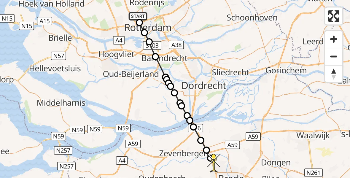 Routekaart van de vlucht: Lifeliner 2 naar Breda, Axelpad