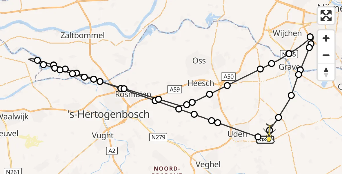 Routekaart van de vlucht: Lifeliner 3 naar Vliegbasis Volkel, Kromstraat