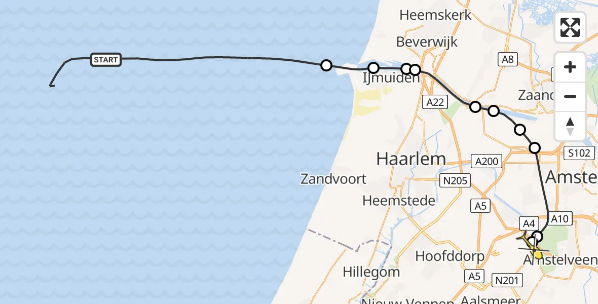 Routekaart van de vlucht: Politieheli naar Schiphol, Amerikahavenweg