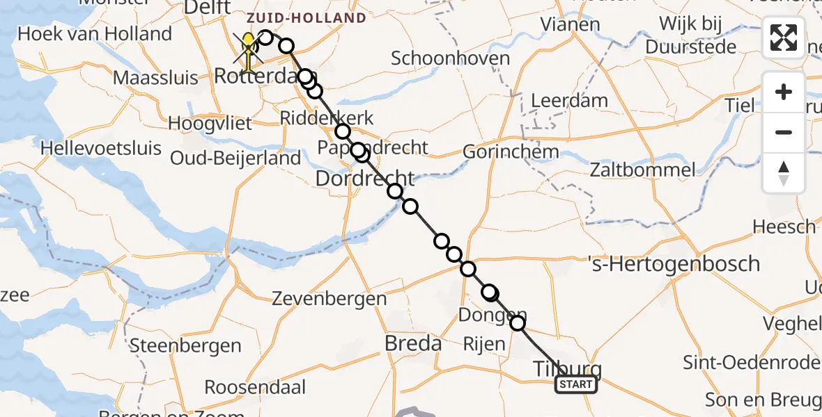 Routekaart van de vlucht: Lifeliner 2 naar Rotterdam The Hague Airport, Ezelvense Akkers