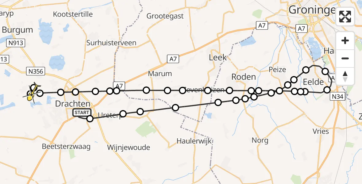 Routekaart van de vlucht: Lifeliner 4 naar Nijega, Zuiderend