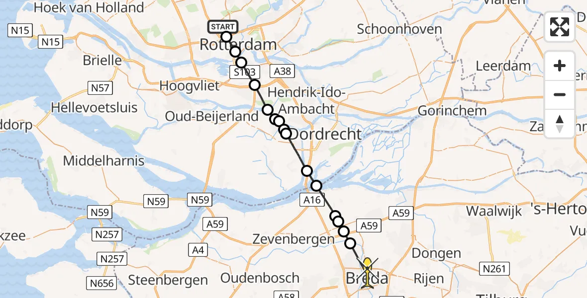 Routekaart van de vlucht: Lifeliner 2 naar Breda, Van der Duijn van Maasdamweg