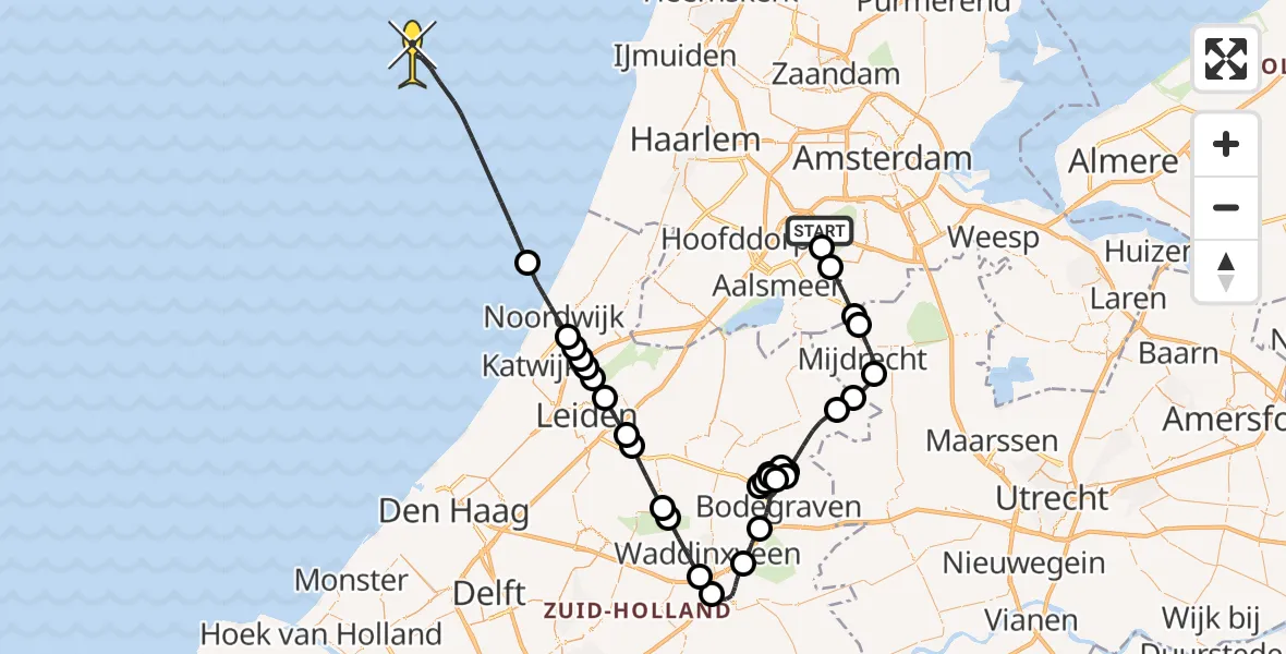 Routekaart van de vlucht: Politieheli naar Fokkerweg