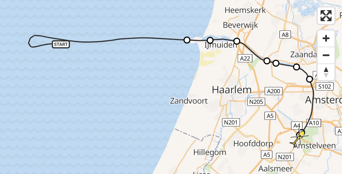 Routekaart van de vlucht: Politieheli naar Schiphol, Thermiekstraat