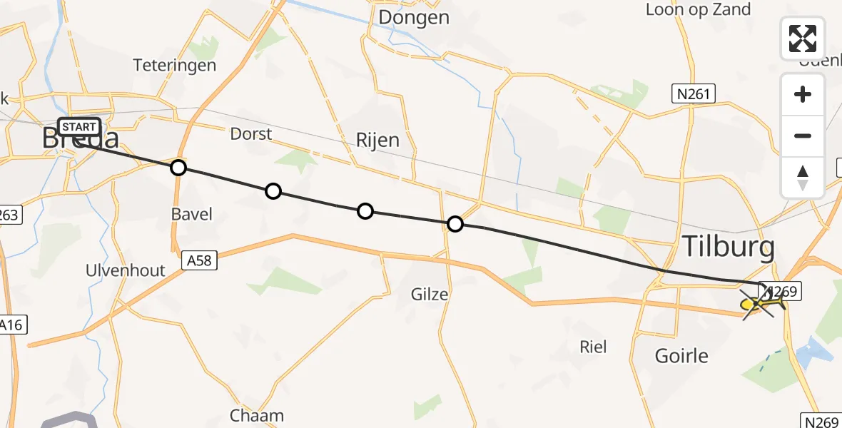 Routekaart van de vlucht: Lifeliner 2 naar Tilburg, Cavaleriestraat