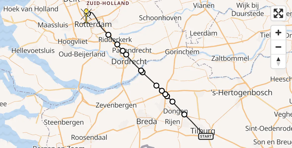 Routekaart van de vlucht: Lifeliner 2 naar Rotterdam The Hague Airport, Ezelvense Akkers