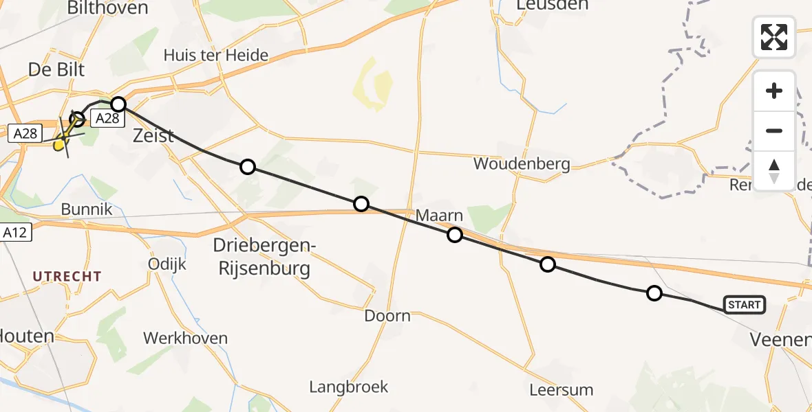 Routekaart van de vlucht: Lifeliner 3 naar Universitair Medisch Centrum Utrecht, Haarweg