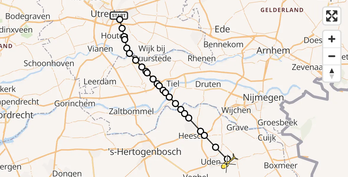 Routekaart van de vlucht: Lifeliner 3 naar Vliegbasis Volkel, Rijnsoever