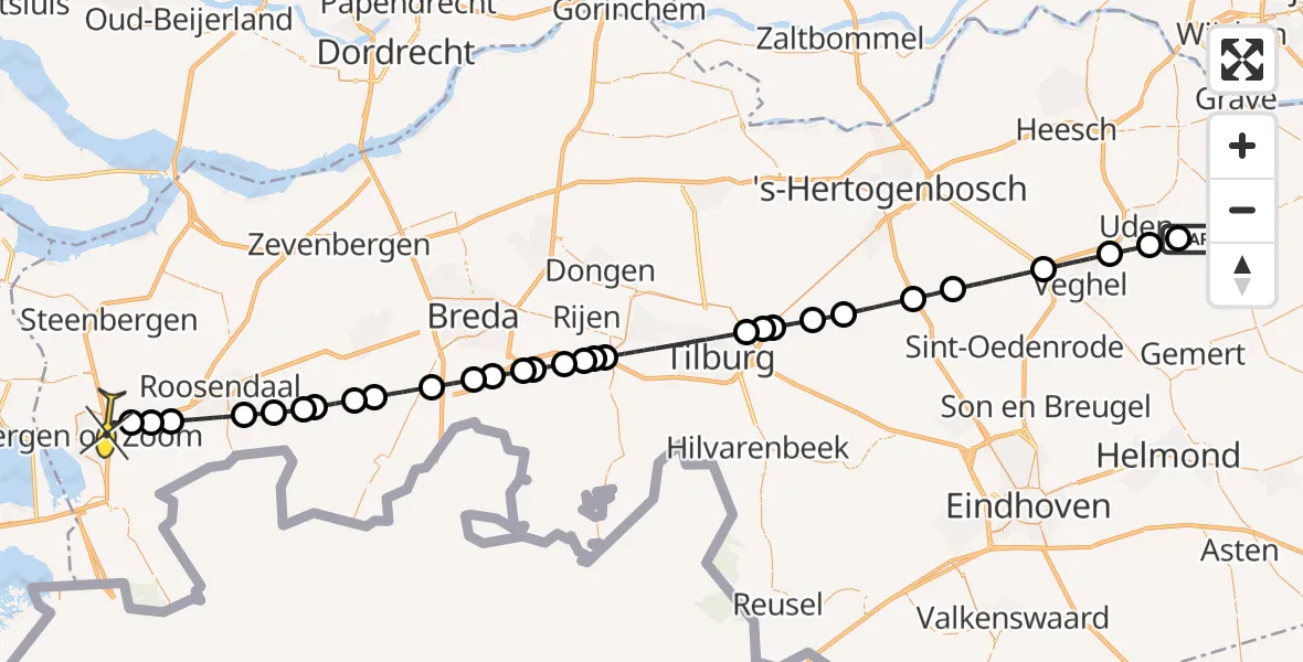 Routekaart van de vlucht: Lifeliner 3 naar Bergen op Zoom, Zonnepark Hoogveld Zuid