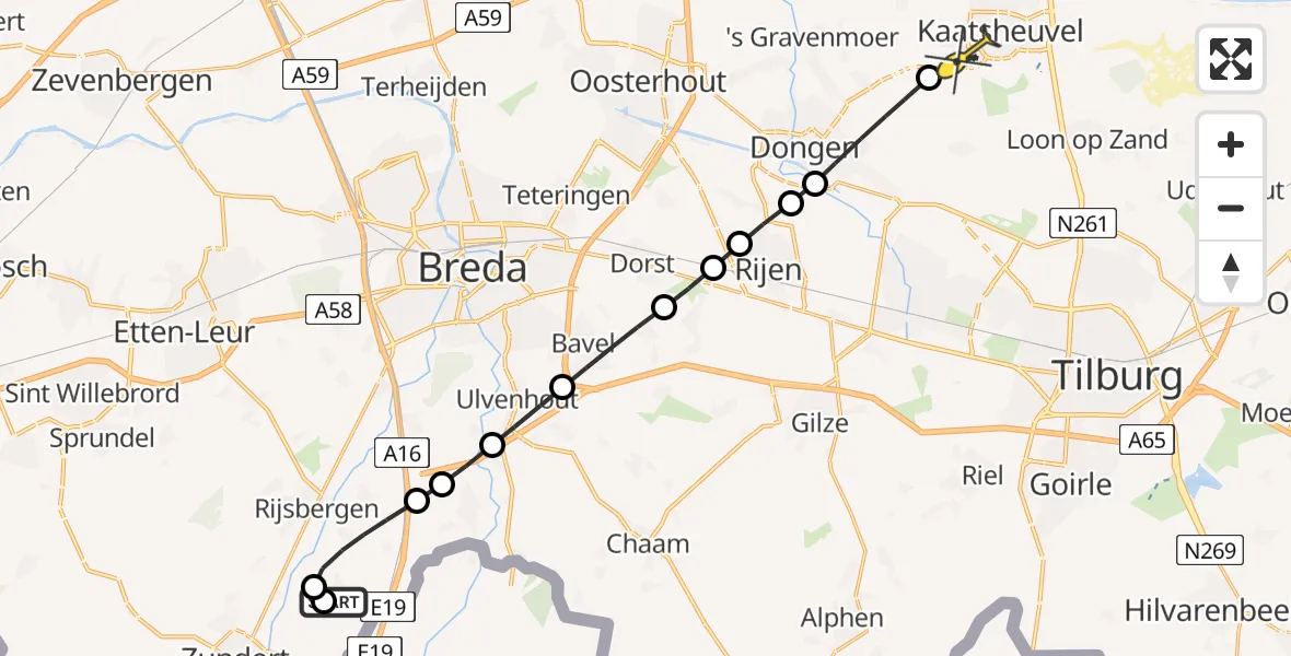 Routekaart van de vlucht: Lifeliner 2 naar Kaatsheuvel, Breedschotsestraat