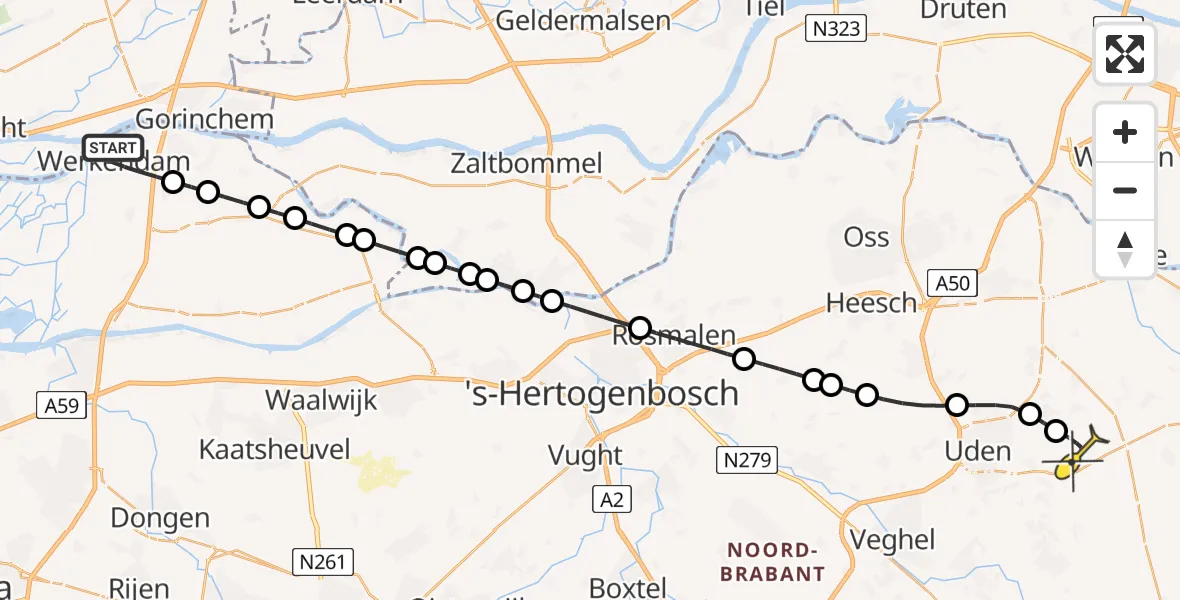 Routekaart van de vlucht: Lifeliner 3 naar Vliegbasis Volkel, Havenstraat