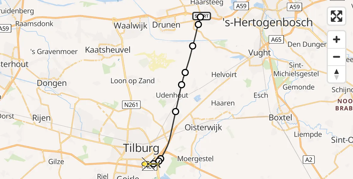 Routekaart van de vlucht: Lifeliner 3 naar Tilburg, Heidijk