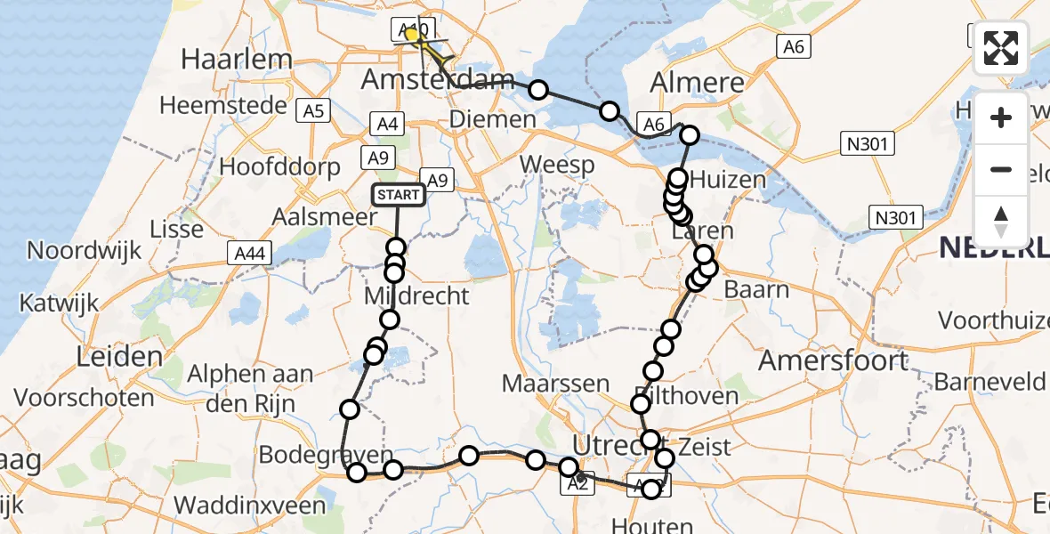 Routekaart van de vlucht: Politieheli naar Amsterdam, Ventweg N201