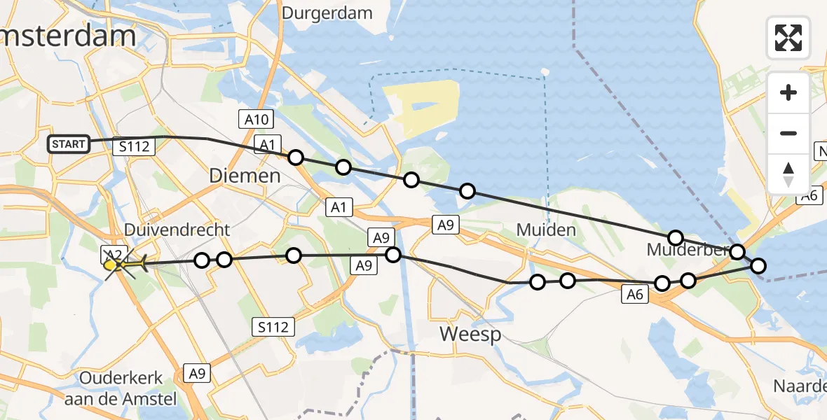 Routekaart van de vlucht: Politieheli naar Amsterdam-Duivendrecht, Lindelaan