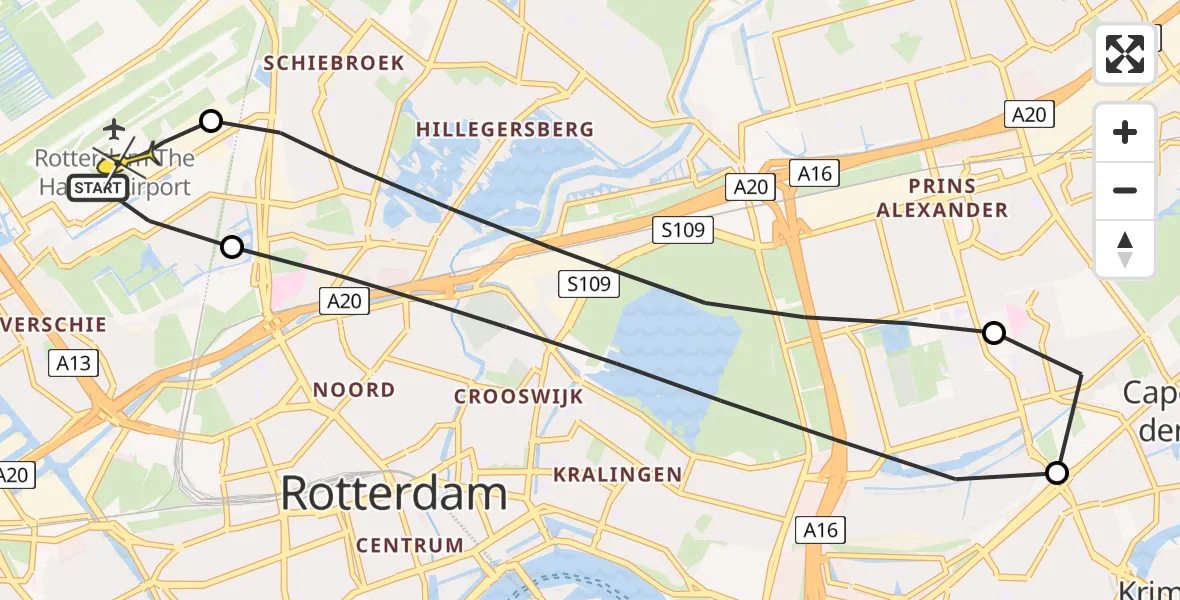 Routekaart van de vlucht: Lifeliner 2 naar Rotterdam The Hague Airport, Fahrenheitpad