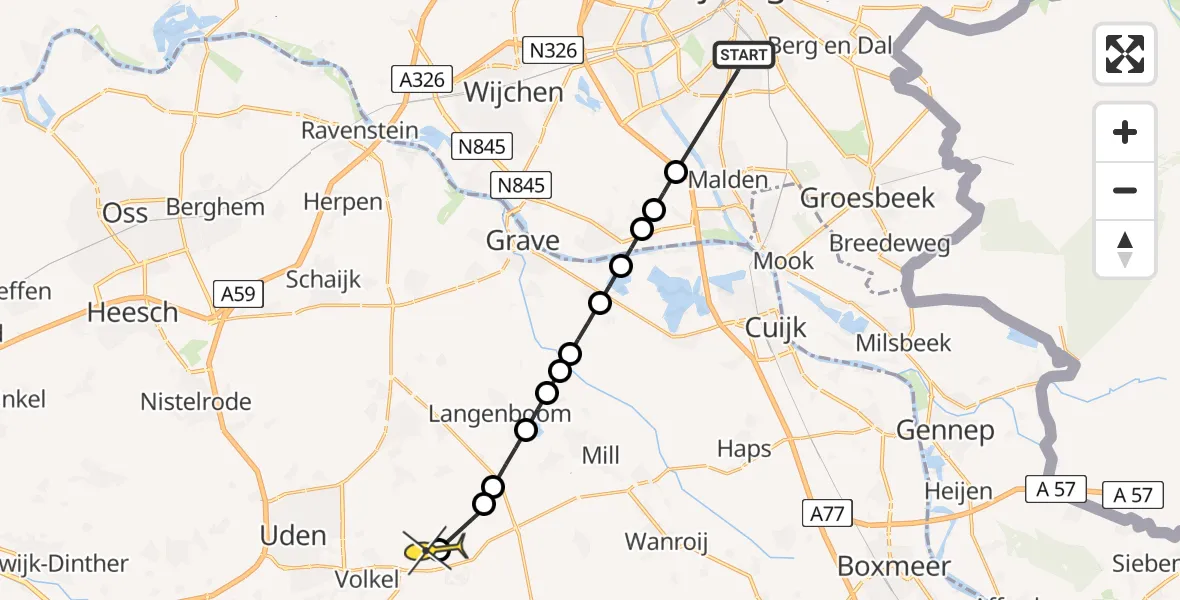 Routekaart van de vlucht: Lifeliner 3 naar Vliegbasis Volkel, Parksesteeg