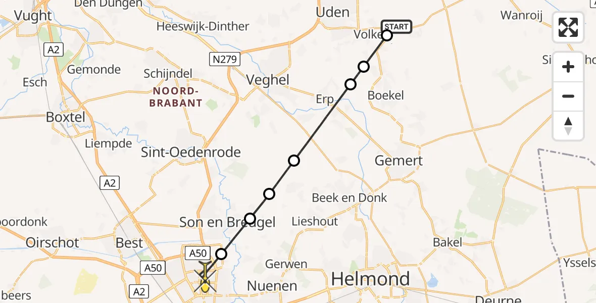 Routekaart van de vlucht: Lifeliner 3 naar Eindhoven, Zeelandsedijk