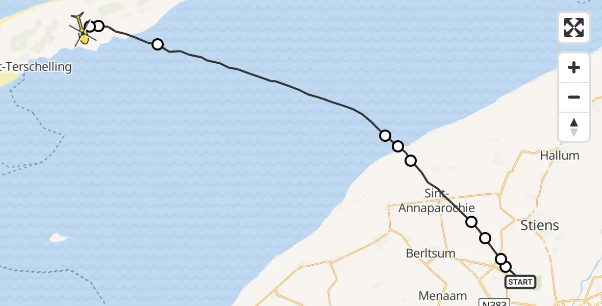 Routekaart van de vlucht: Ambulanceheli naar Midsland, Foarste Dyk