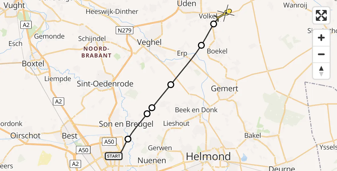 Routekaart van de vlucht: Lifeliner 3 naar Vliegbasis Volkel, Groot-Bijgaardenlaan