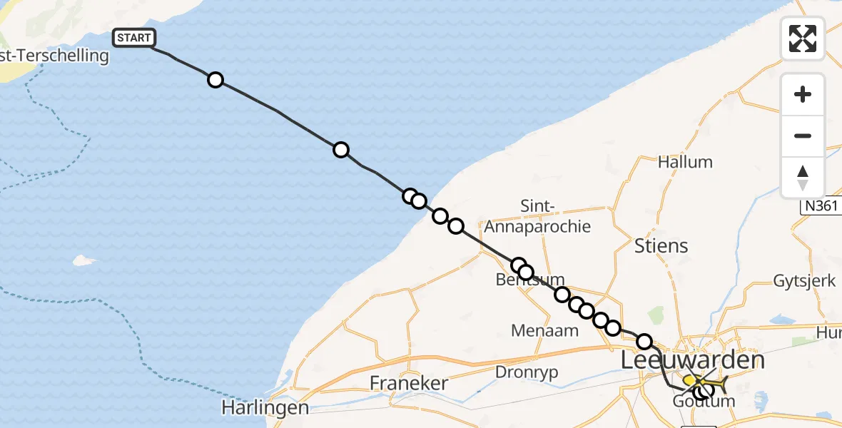 Routekaart van de vlucht: Ambulanceheli naar Leeuwarden, Borniastraat