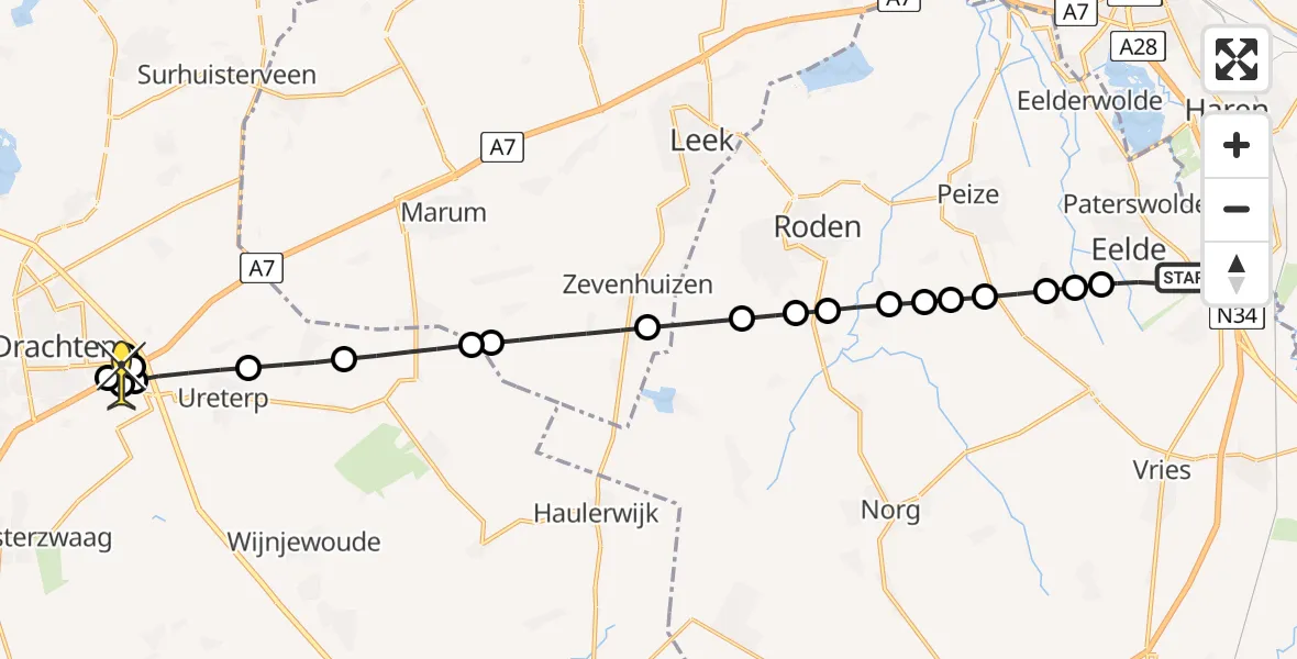 Routekaart van de vlucht: Lifeliner 4 naar Drachten, Hoofdweg