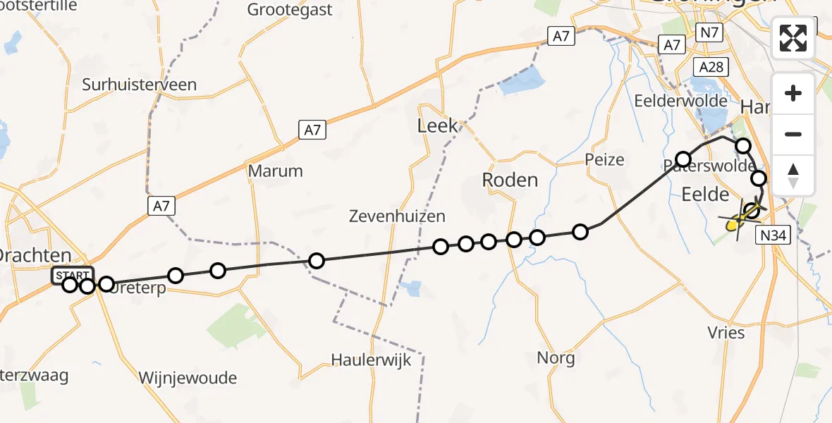 Routekaart van de vlucht: Lifeliner 4 naar Groningen Airport Eelde, Bohrlaan