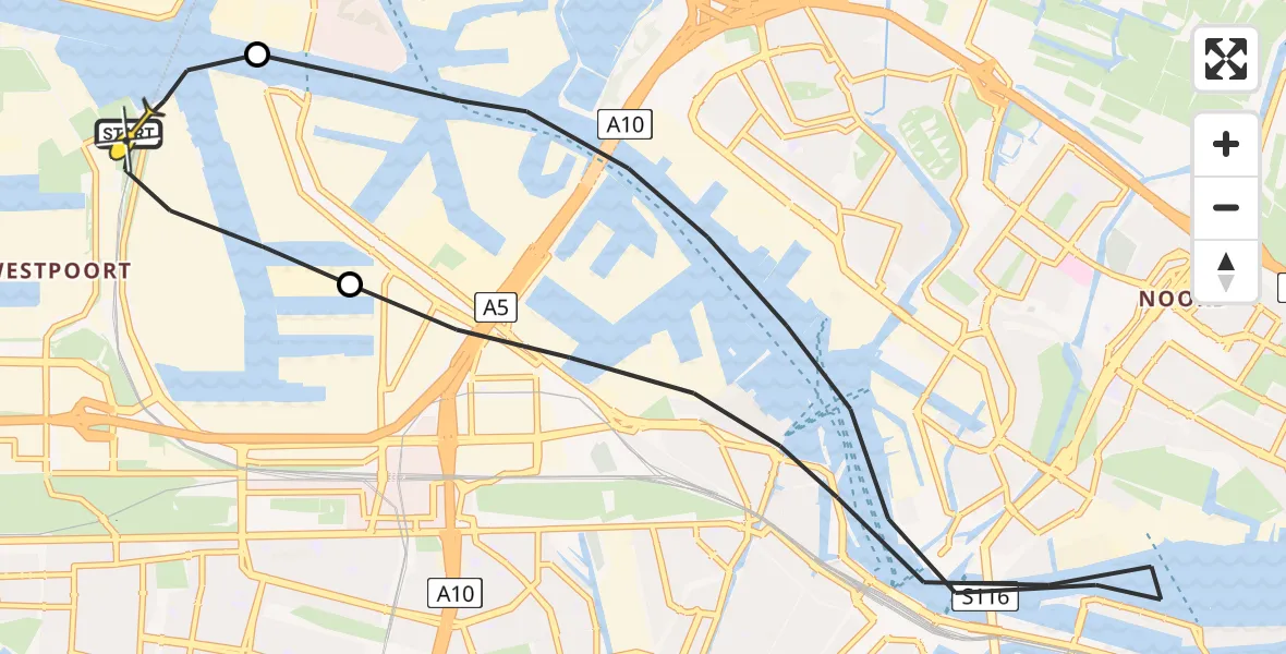 Routekaart van de vlucht: Lifeliner 1 naar Amsterdam Heliport, Kompasweg