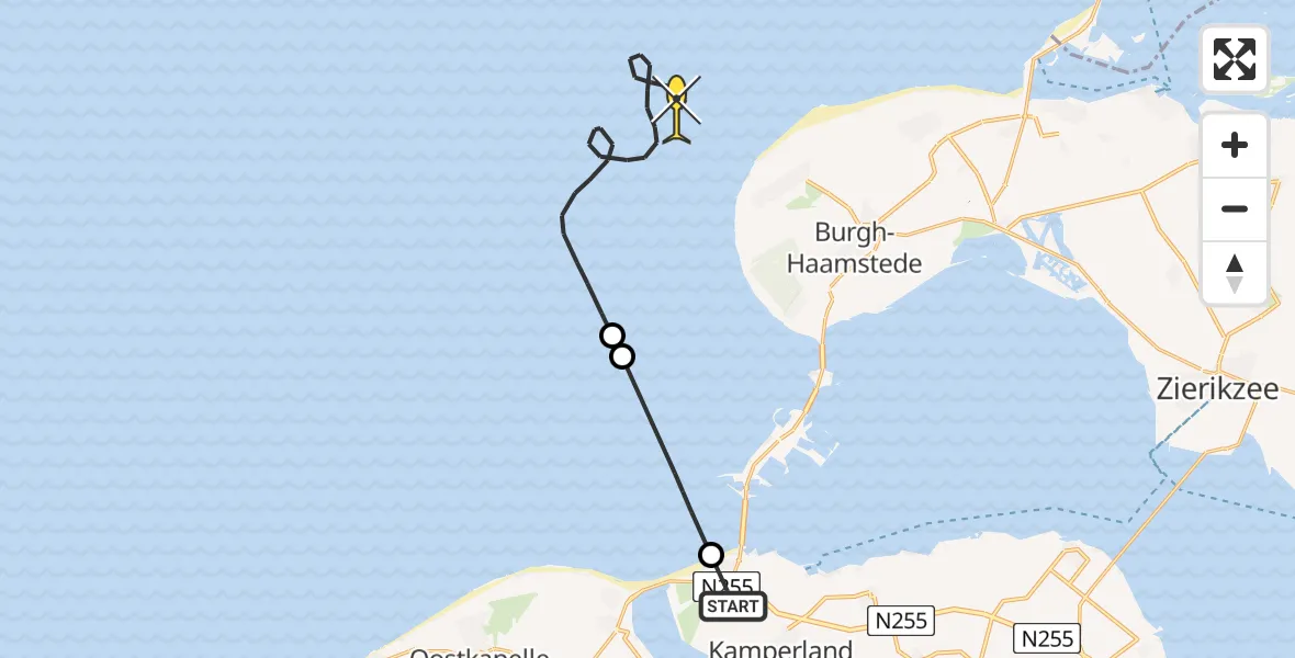 Routekaart van de vlucht: Kustwachthelikopter naar Fazantenlaan