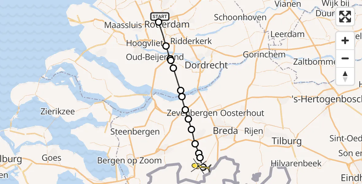 Routekaart van de vlucht: Lifeliner 2 naar Zundert, Landzichtstraat