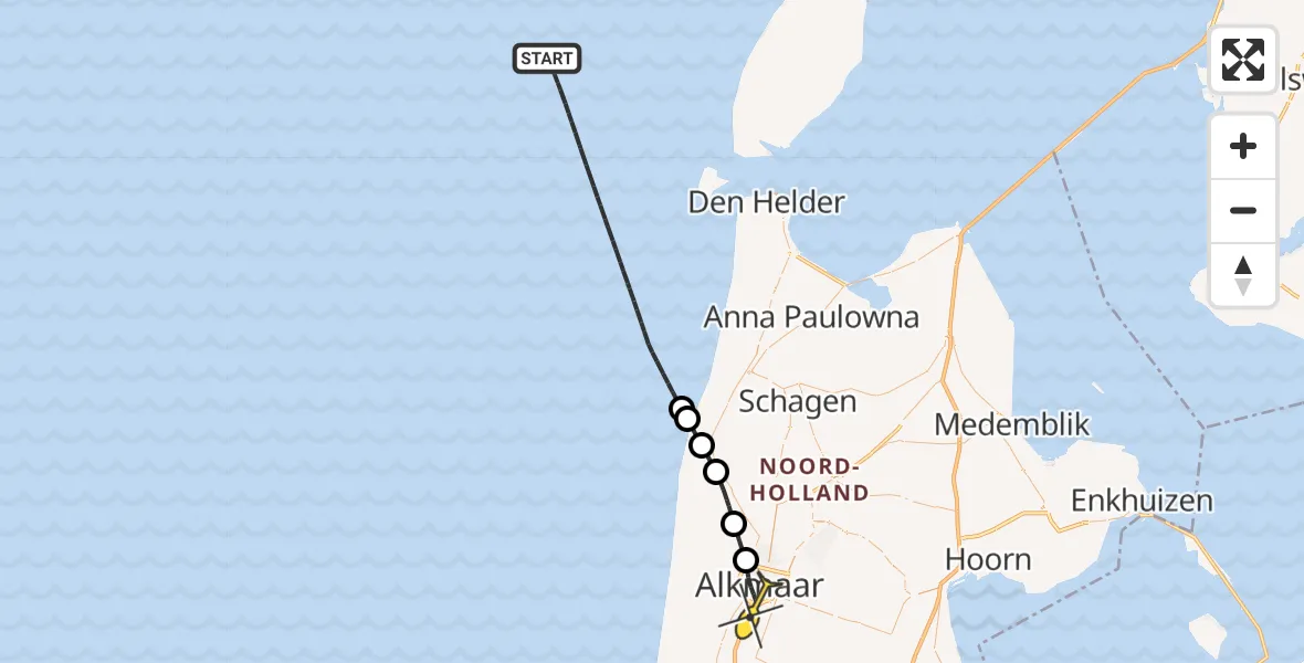 Routekaart van de vlucht: Kustwachthelikopter naar Alkmaar, Smaragdweg