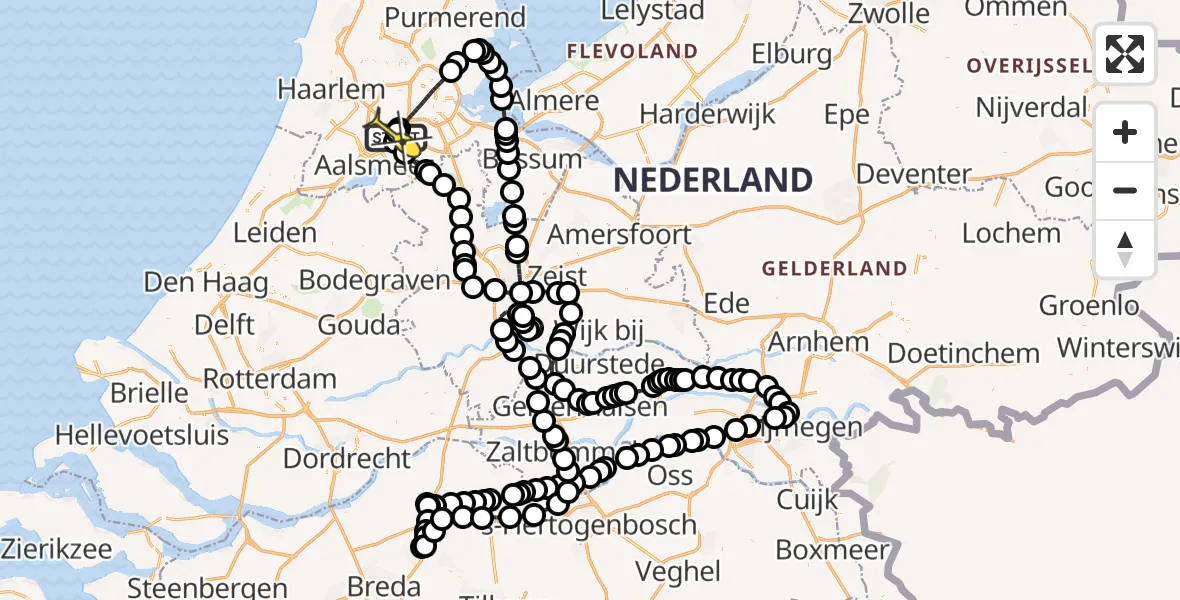 Routekaart van de vlucht: Politieheli naar Schiphol, Meester Jac. Takkade