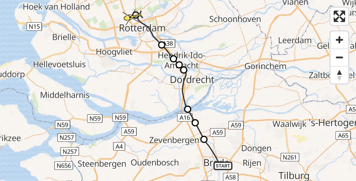 Routekaart van de vlucht: Lifeliner 2 naar Rotterdam The Hague Airport, Meerten Verhoffstraat