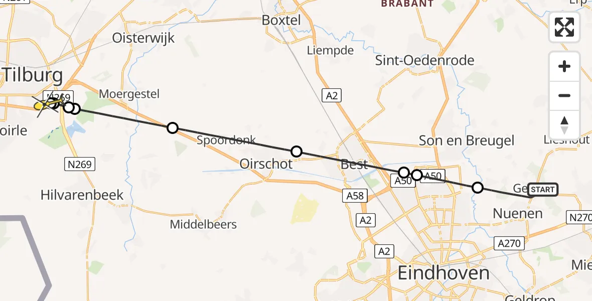 Routekaart van de vlucht: Lifeliner 3 naar Tilburg, Laan van Gherwin