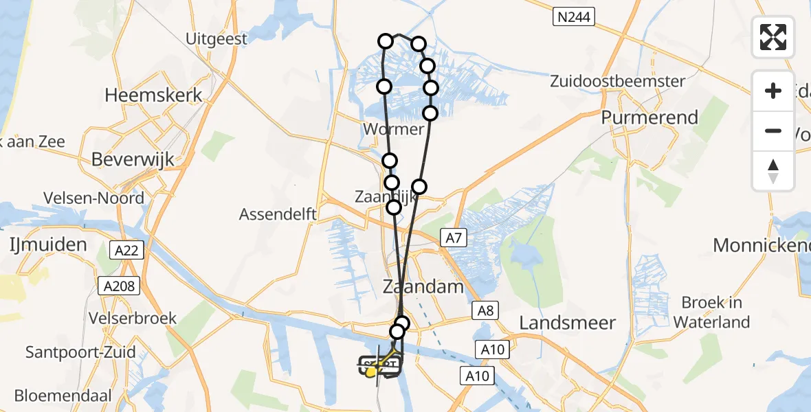 Routekaart van de vlucht: Lifeliner 1 naar Amsterdam Heliport, Lipariweg