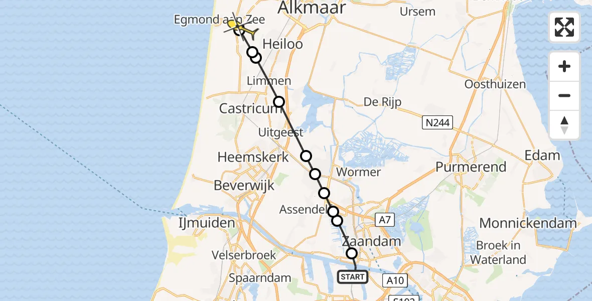 Routekaart van de vlucht: Lifeliner 1 naar Egmond aan den Hoef, Hoofdtocht