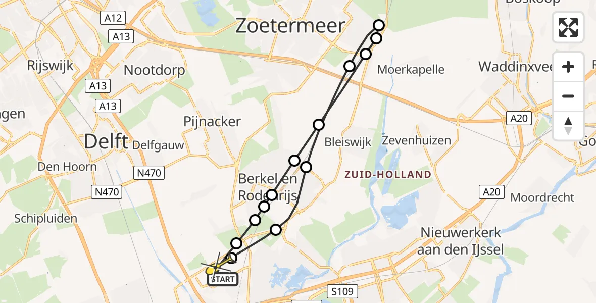 Routekaart van de vlucht: Lifeliner 2 naar Rotterdam The Hague Airport, Landscheiding