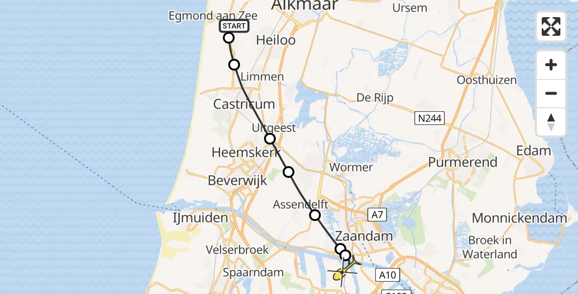 Routekaart van de vlucht: Lifeliner 1 naar Amsterdam Heliport, Herenweg