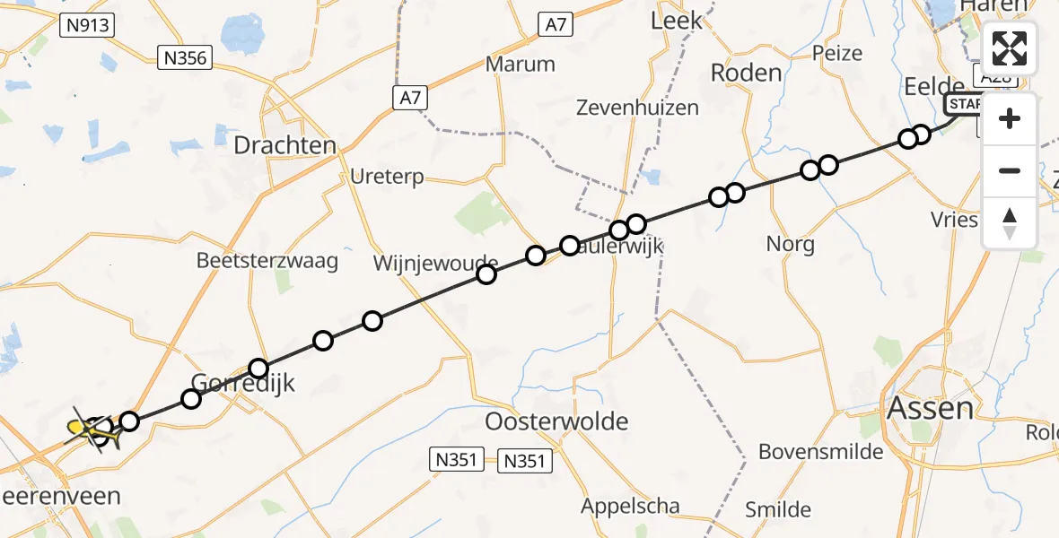 Routekaart van de vlucht: Lifeliner 4 naar Heerenveen, Homsteeg