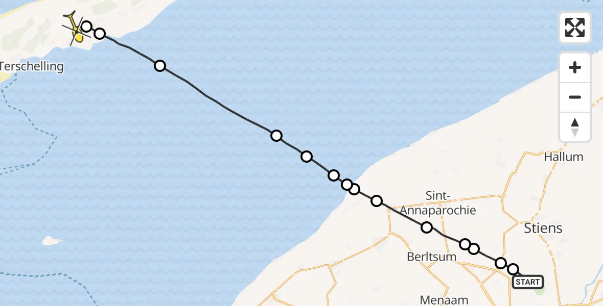 Routekaart van de vlucht: Ambulancehelikopter naar Midsland, Bitgumerlân