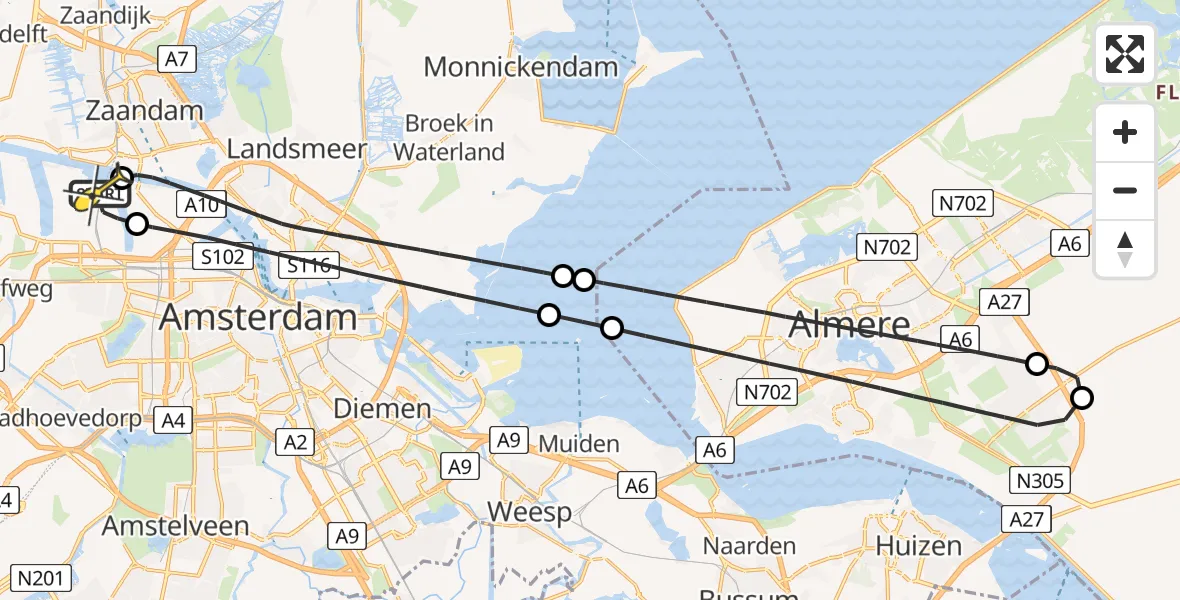 Routekaart van de vlucht: Lifeliner 1 naar Amsterdam Heliport, Westhaven