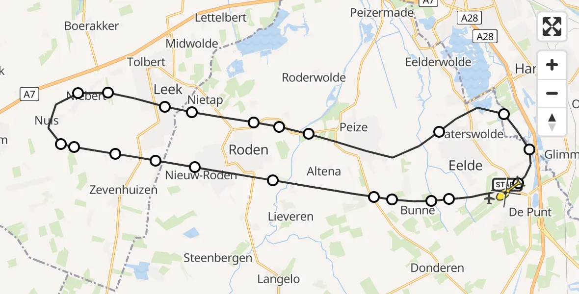 Routekaart van de vlucht: Lifeliner 4 naar Groningen Airport Eelde, Veldkampweg