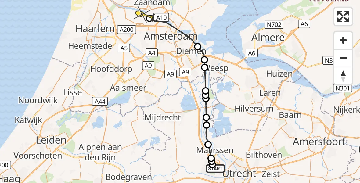 Routekaart van de vlucht: Lifeliner 1 naar Amsterdam Heliport, Enghlaan