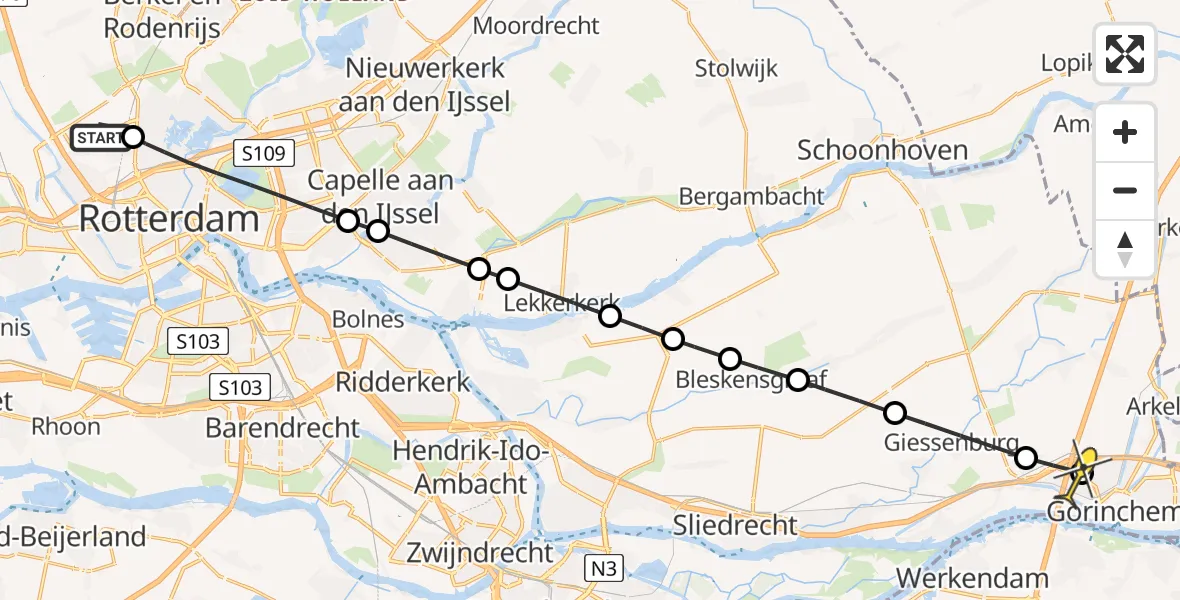 Routekaart van de vlucht: Lifeliner 2 naar Gorinchem, Brandenburgbaan